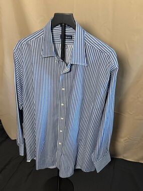 Chaps Men’s Navy and White Vertical Stripe Dress Shirt